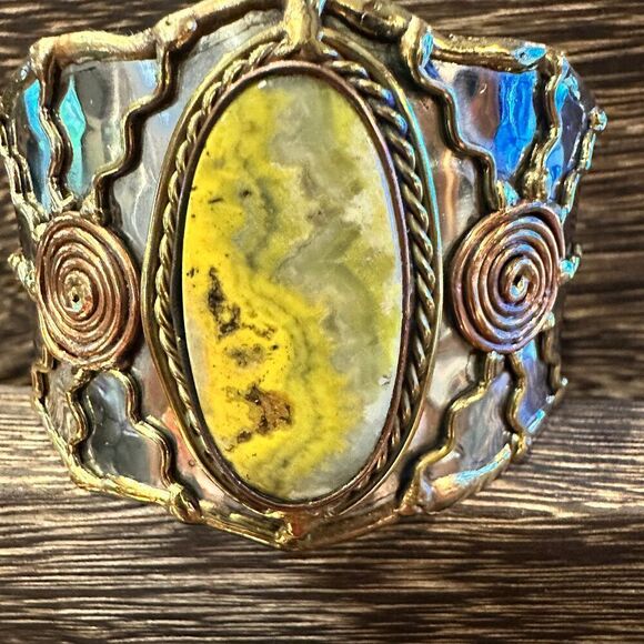 BumbleBee Jasper Adjustable Cuff Bracelet with Mixed Metals - Gift Box Included - Picture 3 of 12